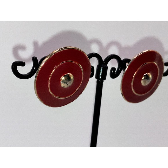 Vintage Burgundy & Gold Shield Shape Modern Earrings! - Picture 3 of 5